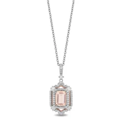 Enchanted Disney Fine Jewelry Sterling Silver and 10K Rose Gold with 1/4 CTTW Diamond And Morganite Aurora Pendant Necklace