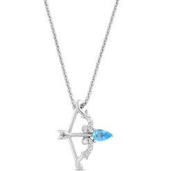 Enchanted Disney Fine Jewelry Sterling Silver with 1/20 CTTW Diamond and Swiss Blue Topaz Merida Pendant Necklace