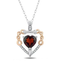 Enchanted Disney Fine Jewelry Sterling Silver and 10K Rose Gold with 1/10 CTTW Diamond and Garnet Evil Queen Pendant Necklace