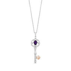 Enchanted Disney Fine Jewelry Sterling Silver and 10K Rose Gold With 1/20 CTTW Diamond and Amethyst Ariel Key Pendant Necklace