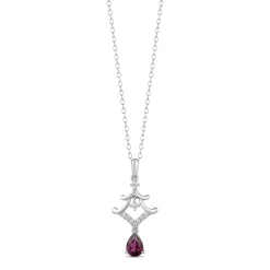 Enchanted Disney Fine Jewelry Sterling Silver with 1/10 CTTW Diamond and Rhodolite Garnet Mulan Pagoda Pendant Necklace