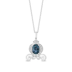 Enchanted Disney Fine Jewelry Sterling Silver with 1/10 CTTW Diamonds and London Blue Topaz Cinderella Carriage Pendant Necklace