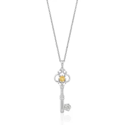 Enchanted Disney Fine Jewelry Sterling Silver with Citrine Belle Key Pendant Necklace