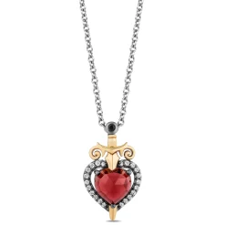 Enchanted Disney Fine Jewelry Black Rhodium Over Sterling Silver and 10K Yellow Gold with 1/10 CTTW Diamond and Red Garnet Evil Queen Pendant Necklace