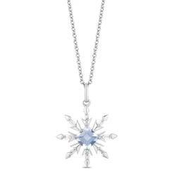 Enchanted Disney Fine Jewelry Sterling Silver with 1/10 CTTW Diamond and Aquamarine Elsa Snowflake Pendant Necklace