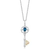 Enchanted Disney Fine Jewelry Sterling Silver and 10K Yellow Gold with 1/20 CTTW Diamond and London Blue Topaz Cinderella Key Pendant Necklace