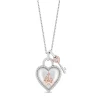 Enchanted Disney Fine Jewelry Celebration Sterling Silver and 10K Rose Gold with 1/6 CTTW Diamond and White Transparent Quartz Heart and Key Majestic Princess Pendant Necklace