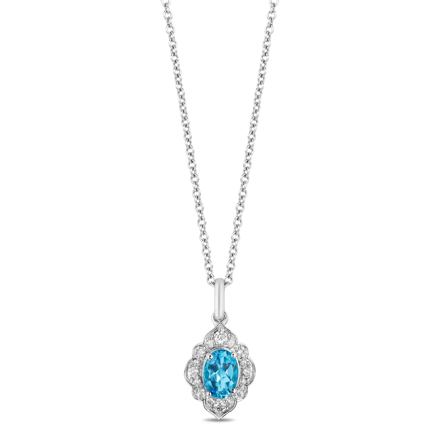 Enchanted Disney Fine Jewelry Sterling Silver 1/6 CTTW Diamond And Swiss Blue Topaz Jasmine Fashion Pendant Necklace