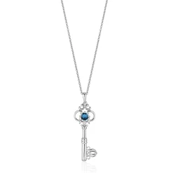 Enchanted Disney Fine Jewelry Sterling Silver with London Blue Topaz Disney Cinderella Key Pendant Necklace