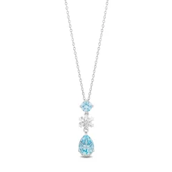 Enchanted Disney Fine Jewelry Sterling Silver White topaz and Sky Blue Topaz Elsa Snowflake Pendant Necklace