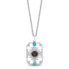 Enchanted Disney Fine Jewelry Sterling Silver with 1/8 CTTW Diamond with Smokey Quartz and Turquoise Pocahontas Pendant Necklace