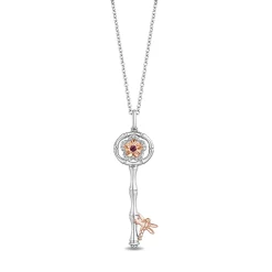 Enchanted Disney Fine Jewelry 14K Rose Gold Over Sterling Silver with 1/20 CTTW Diamonds and Rhodolite Garnet Mulan Key Pendant Necklace