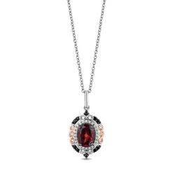 Enchanted Disney Fine Jewelry Sterling Silver and 10K Rose Gold with 1/5 CTTW Black and White Diamond with Red Garnet Evil Queen Pendant Necklace