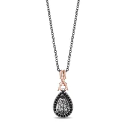 Enchanted Disney Fine Jewelry Black Rhodium over Sterling Silver and 10K Rose Gold with 1/10 CTTW Diamond and Rutile Quartz Maleficent Pendant Necklace