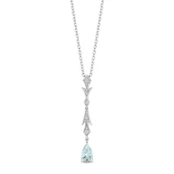 Enchanted Disney Fine Jewelry Sterling Silver with 1/10 CTTW Diamond and Aquamarine Elsa Pendant Necklace
