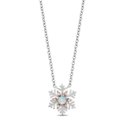 Enchanted Disney Fine Jewelry Sterling Silver and 10K Rose Gold with Accent Diamonds and Created Opal Frozen Pendant Necklace