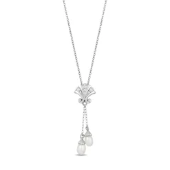 Enchanted Disney Fine Jewelry Sterling Silver with 1/10 CTTW Diamond and Pearl Ariel Shell Pendant Necklace