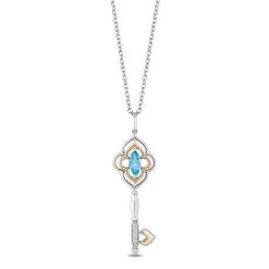 Enchanted Disney Fine Jewelry Sterling Silver and 10K Yellow Gold with 1/20 CTTW Diamond And Swiss Blue Topaz Jasmine Pendant Necklace