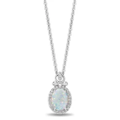 Enchanted Disney Fine Jewelry Sterling Silver with 1/10 CTTW Diamond and Created Opal Cinderella Pendant Necklace