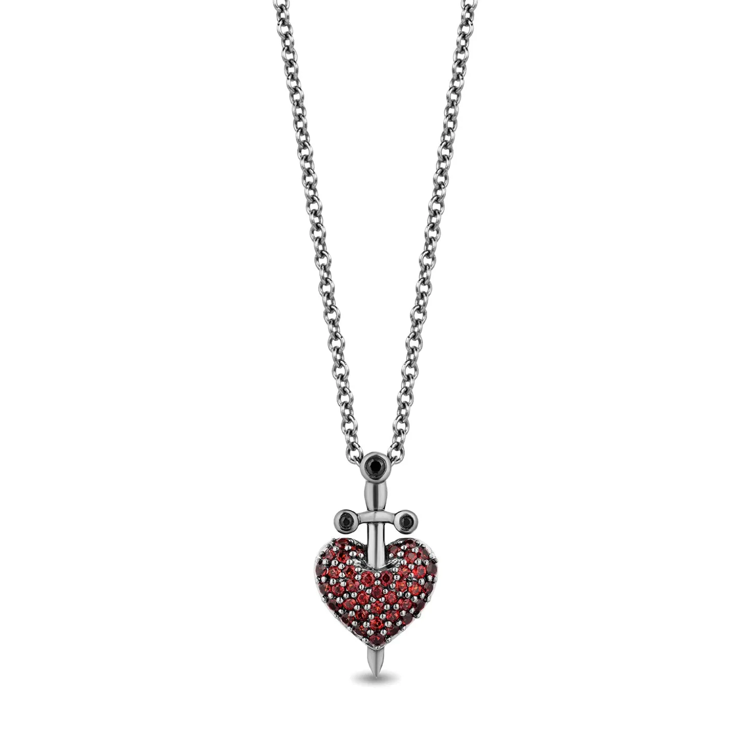 Enchanted Disney Fine Jewelry Black Rhodium over Sterling Silver With Black Diamond Accent and Garnet Evil Queen Pendant Necklace