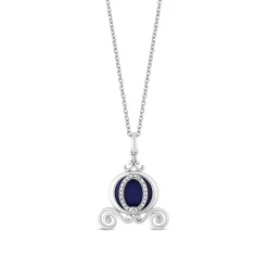 Enchanted Disney Fine Jewelry Sterling Silver with 1/10 CTTW Diamond and Lapis Cinderella Carriage Pendant Necklace