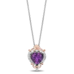 Enchanted Disney Fine Jewelry Sterling Silver and 10K Rose Gold with 1/10 CTTW. Diamonds and Heart Amethyst Ariel Pendant Necklace