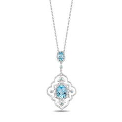Enchanted Disney Fine Jewelry Sterling Silver with 1/6 CTTW Diamond and Swiss Blue Topaz Jasmine Arabesque Pendant Necklace