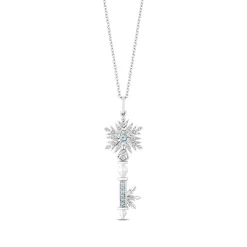 Enchanted Disney Fine Jewelry Sterling Silver with 1/10 CTTW Diamond and Sky Blue Topaz & Swiss Blue Topaz Elsa Key Pendant Necklace