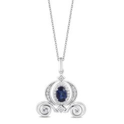 Enchanted Disney Fine Jewelry Sterling Silver with 1/6 CTTW Diamond and Blue Sapphire Cinderella Carriage Pendant Necklace