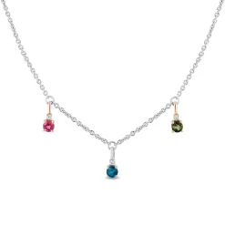 Enchanted Disney Fine Jewelry Sterling Silver and 10K Rose Gold and Yellow Gold Diamond Accent with London Blue Topaz and Pink & Green Tourmaline Aurora Fairy God Mother Necklace
