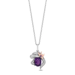 Enchanted Disney Fine Jewelry Sterling Silver and 10K Rose Gold with 1/10 CTTW Diamond and Amethyst Ariel Pendant Necklace