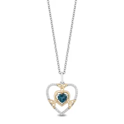Enchanted Disney Fine Jewelry Sterling Silver and 10K Yellow Gold with Diamond Accent and Heart London Blue Topaz Merida Heart Pendant Necklace