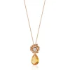 Enchanted Disney Fine Jewelry 14K Rose Gold with 1/20 CTTW Diamond and Citrine Belle Rose Composite Pendant Necklace