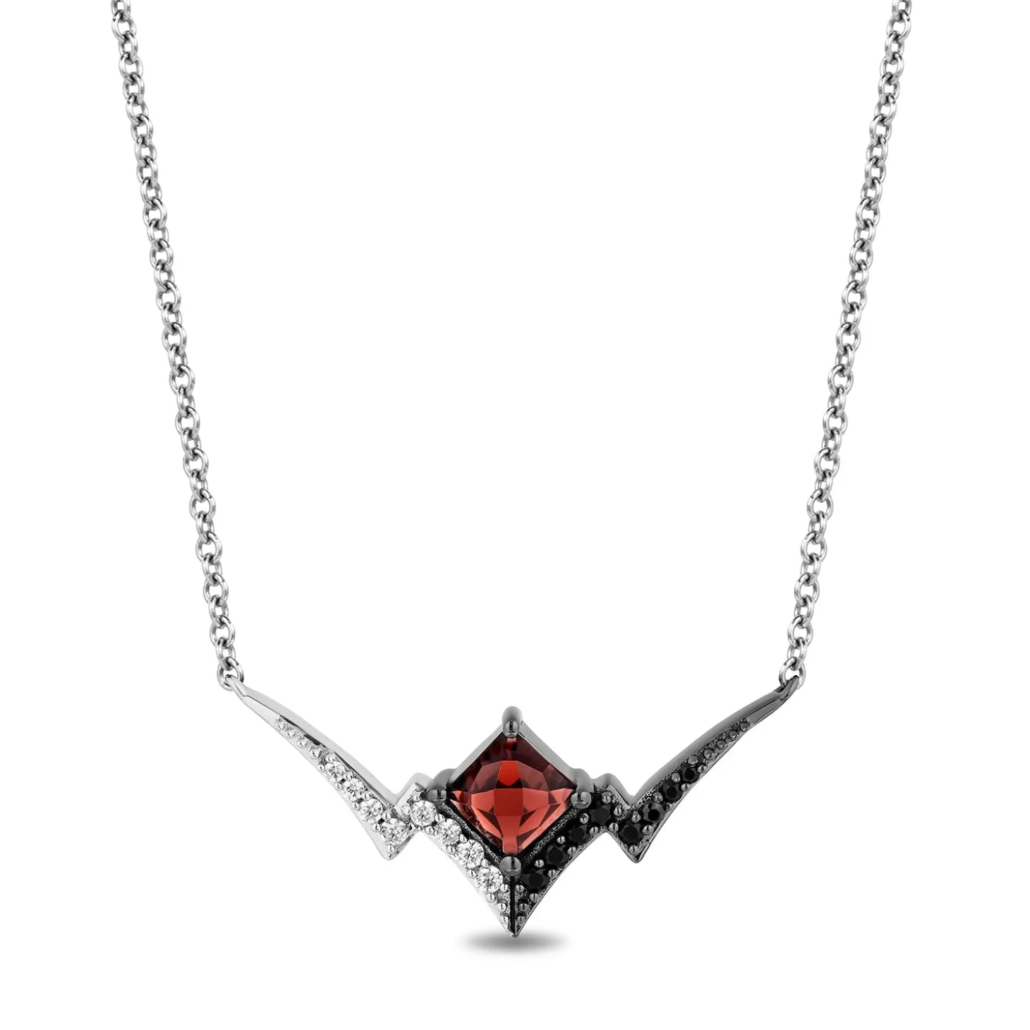 Enchanted Disney Fine Jewelry The de Vil is in the Details Sterling Silver and Black Rhodium 1/5 CTTW Diamond and Garnet Disney Cruella Live Action Necklace