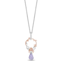Enchanted Disney Fine Jewelry 14K Rose Gold Over Sterling Silver with 1/10 CTTW Diamonds and Rose De France Briolette Rapunzel Pendant Necklace