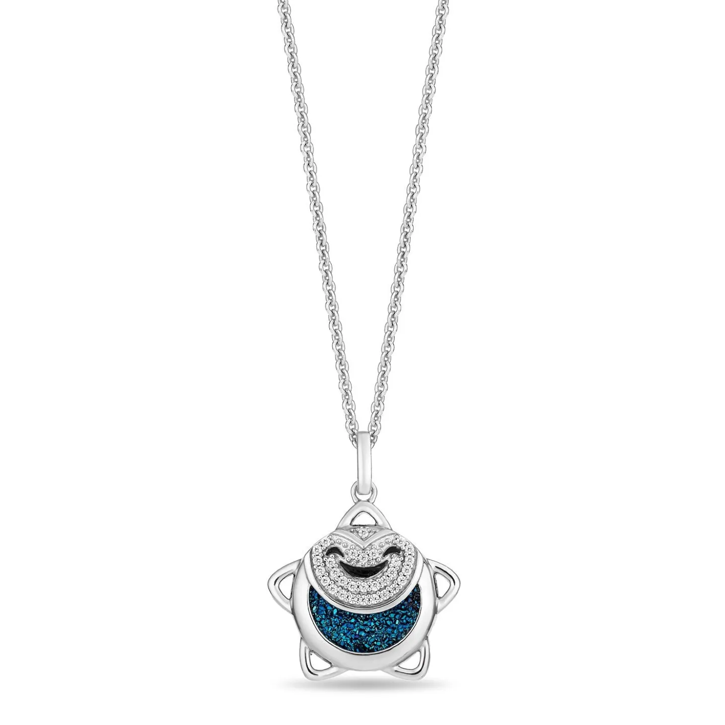 Enchanted Disney Fine Jewelry Sterling Silver with 1/10 CTTW Diamonds Wishing Star Pendant Necklace