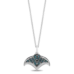 Enchanted Disney Fine Jewelry Sterling Silver with 1/10 CTTW Diamonds and London Blue Topaz Moana Pendant Necklace