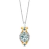 Enchanted Disney Fine Jewelry Sterling Silver and 10K Yellow Gold 1/10 CTTW Diamond with Green Amethyst and London Blue Topaz Stepsisters Pendant Necklace