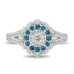 Enchanted Disney Fine Jewelry 14K White Gold with 1/2 CTTW Diamonds and London Blue Topaz Cinderella Engagement Ring