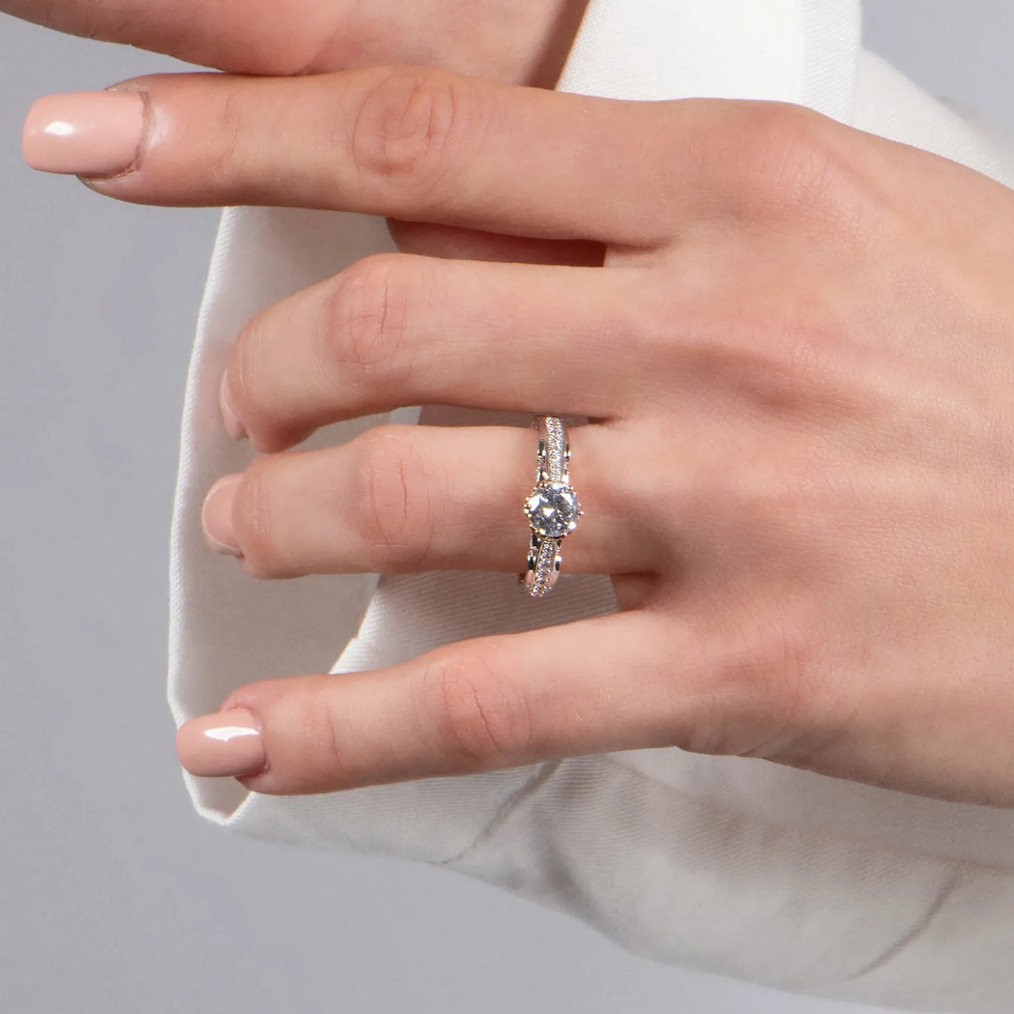 Enchanted Disney Fine Jewelry 14K White Gold and Rose Gold with 1 CTTW Belle Rose Engagement Ring