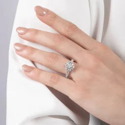 Enchanted Disney Fine Jewelry 14K White Gold with 3/4 CTTW Princess Baguette and Round Shape Diamond Elsa Snowflake Engagement Ring