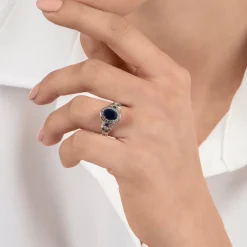 Enchanted Disney Fine Jewelry 10K White Gold with 1/3 CTTW Diamond and Sapphire Cinderella Engagement Ring
