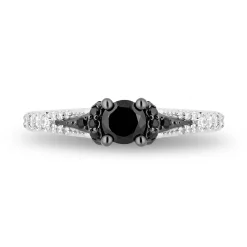 Enchanted Disney Fine Jewelry 14K White Gold with Black Rhodium Maleficent Engagement Ring with 1/2 CT Black Diamond Center Stone and 3/4 CTTW Diamonds