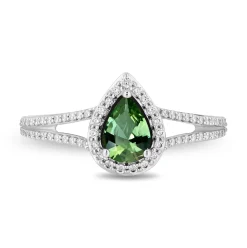Enchanted Disney Fine Jewelry 14K White Gold and Yellow Gold with 3/8 CTTW Diamonds and Green Tourmaline Tinker Bell Engagement Ring