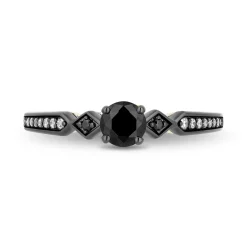 Enchanted Disney Fine Jewelry 14K White Gold and Yellow Gold with Black Rhodium Evil Queen Black Diamond Engagement Ring with 5/8 CTTW Diamonds and Garnet Peek-a-boo Surprise