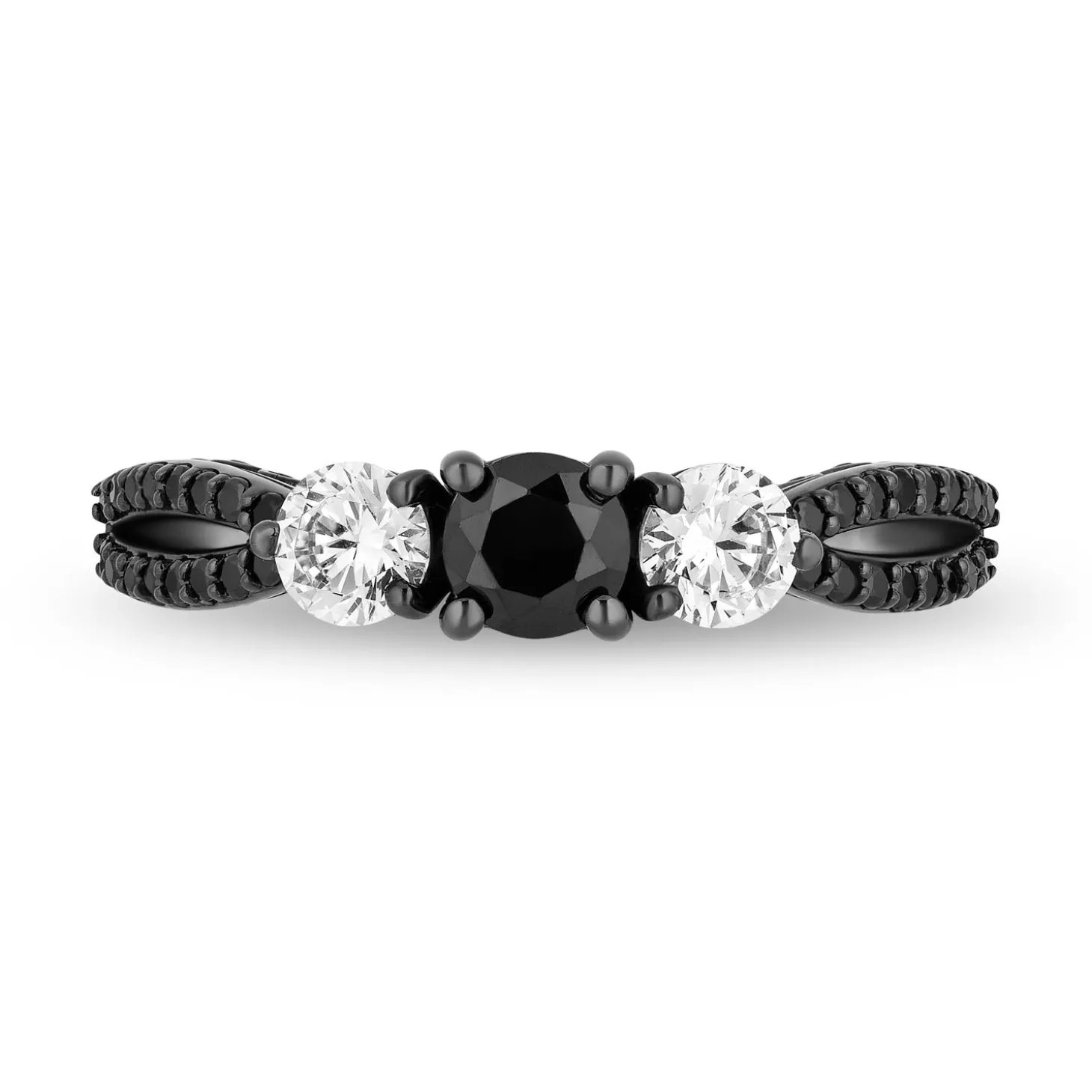 Enchanted Disney Fine Jewelry 14K White Gold with Black Rhodium Ursula Black and White diamond Three Stone Engagement ring with 1 1/4 CTTW Diamonds