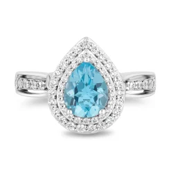 Enchanted Disney Fine Jewelry 14K White Gold and Yellow Gold with 1/2 CTTW Diamonds and Swiss Blue Topaz Merida Engagement Ring