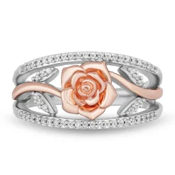 Enchanted Disney Fine Jewelry Sterling Silver and 10K Rose Gold with 1/5 CTTW Diamonds Belle Ring