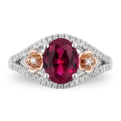 Enchanted Disney Fine Jewelry 14K Rose Gold Over Sterling Silver with 1/5 CTTW Diamonds and Rhodolite Garnet Mulan Flower Ring