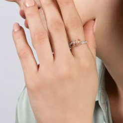 Enchanted Disney Fine Jewelry Sterling Silver and 10K Rose Gold with 1/5 CTTW Diamond Belle Rose Ring